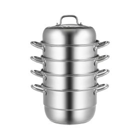 Multi Tiers Kitchen Pan Cookware Stainless Steel Steamer Set (Color: Silver B, Material: Stainless steel+ tempered glass)